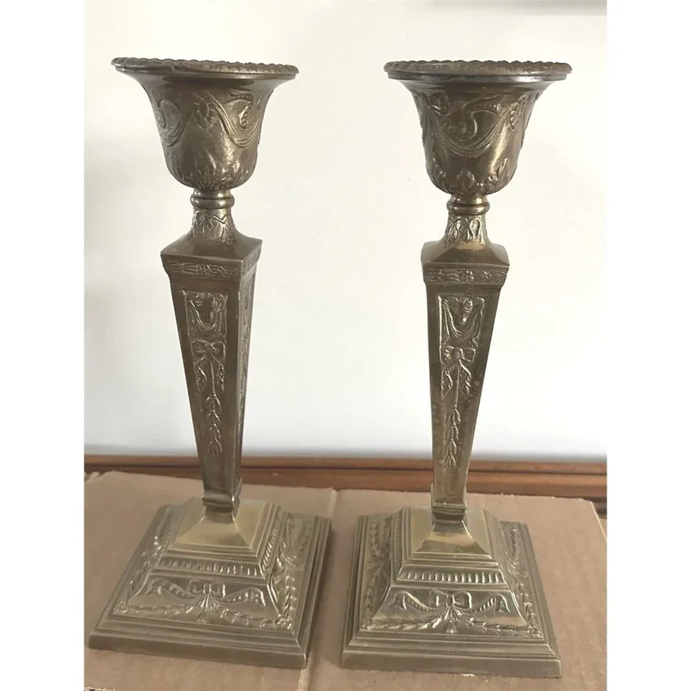Andrea By Sadek Brass Finish Ornate Candlestick Pair